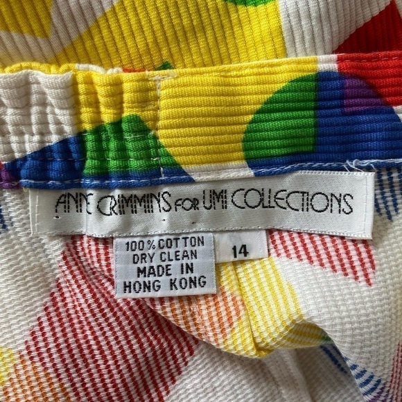 Anne Crimmins Vintage 100% Cotton Textured Skirt Colorful Rainbow Shapes 14 - Picture 4 of 5